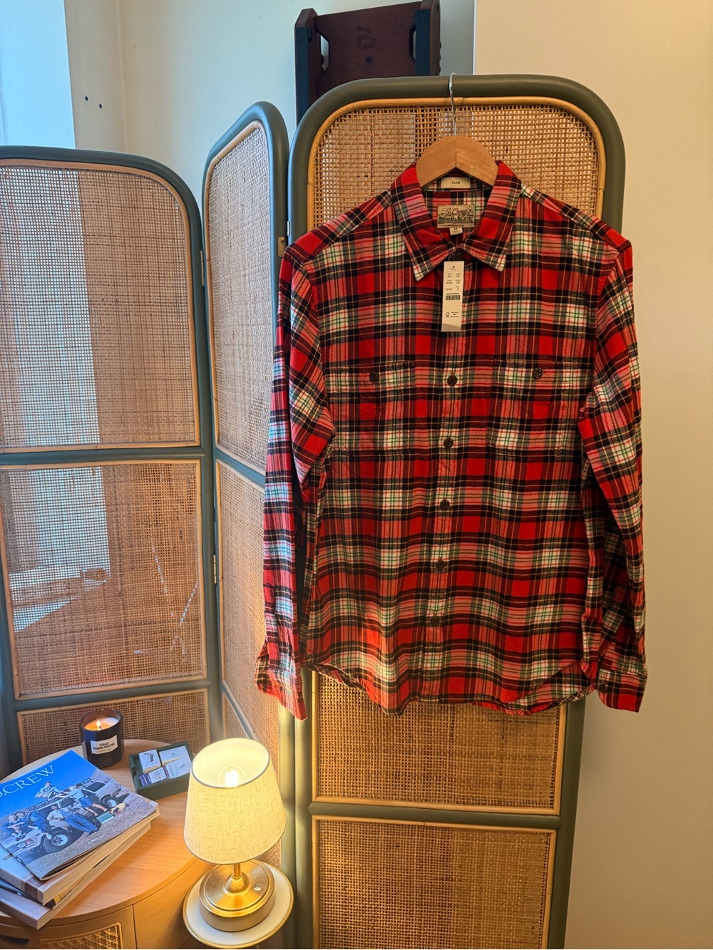 NWT J.Crew Re-Imagined Midweight Flannel Shirt Mens Medium Slim Red Plaid